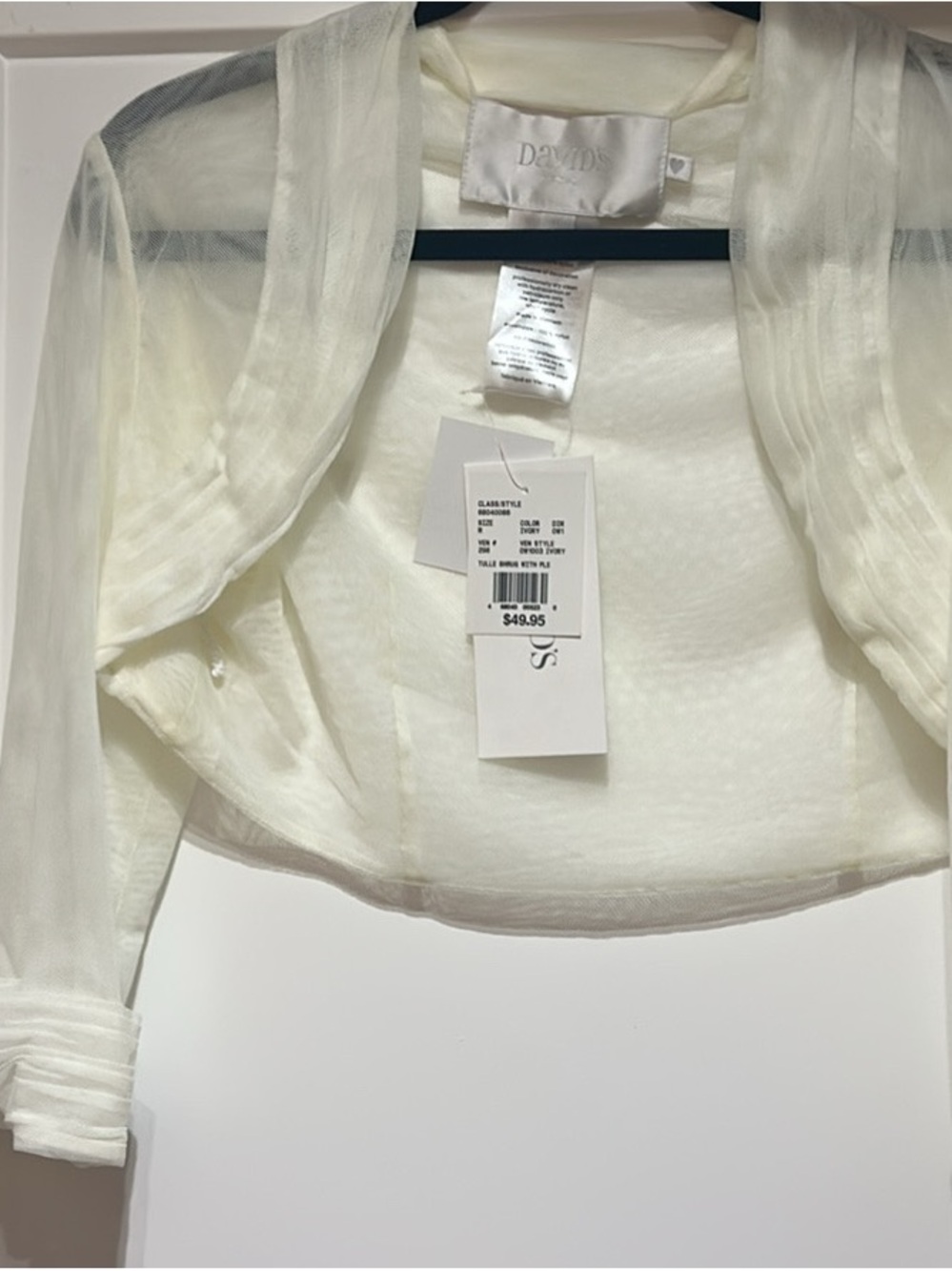 David's Bridal Sheer Ivory Wrap Bolero